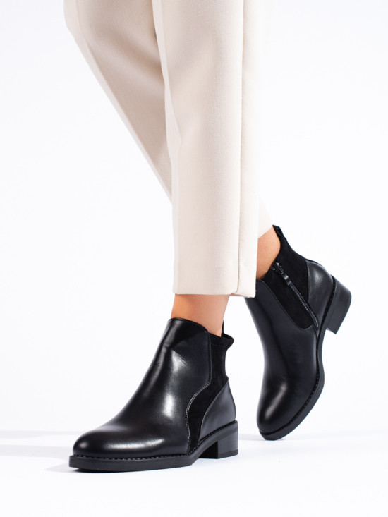 Black ankle boots with a low heel