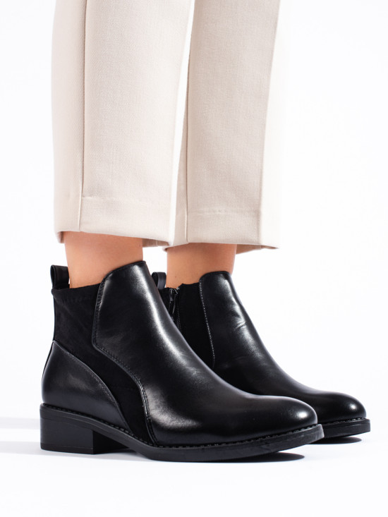 Black ankle boots with a low heel