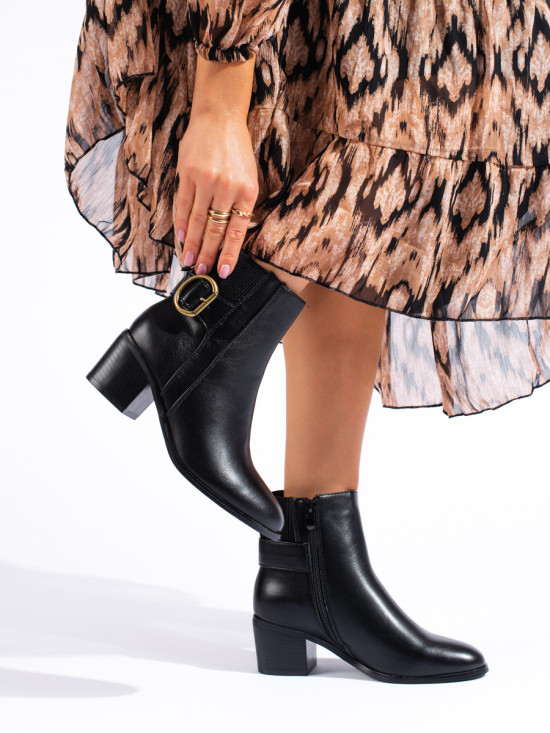 Black elegant ankle boots with buckle