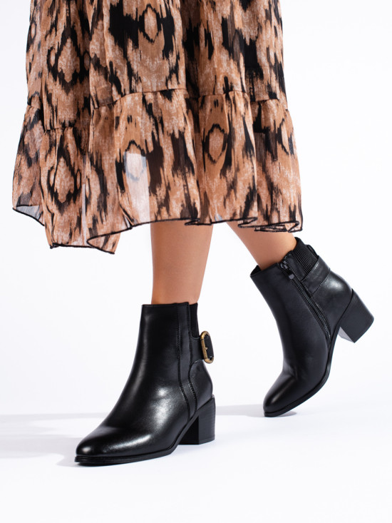 Black elegant ankle boots with buckle