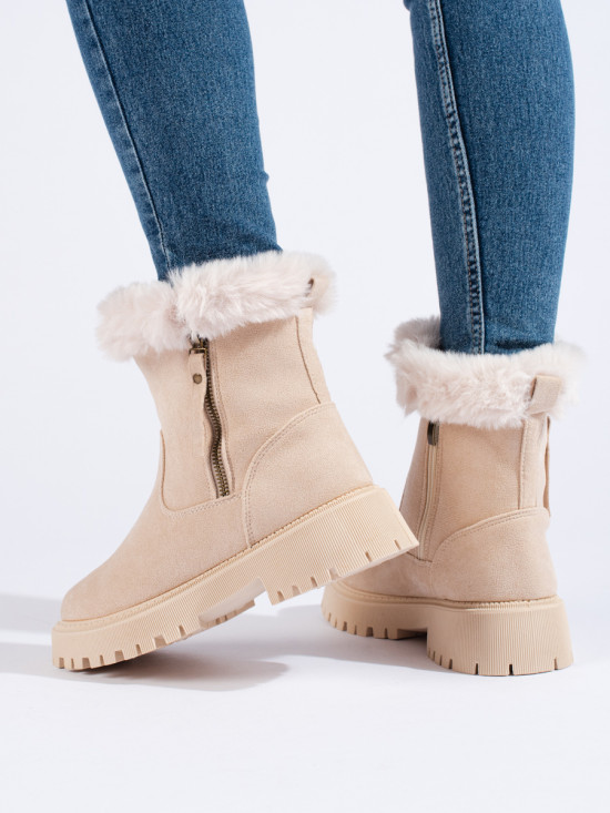Beige suede ankle boots