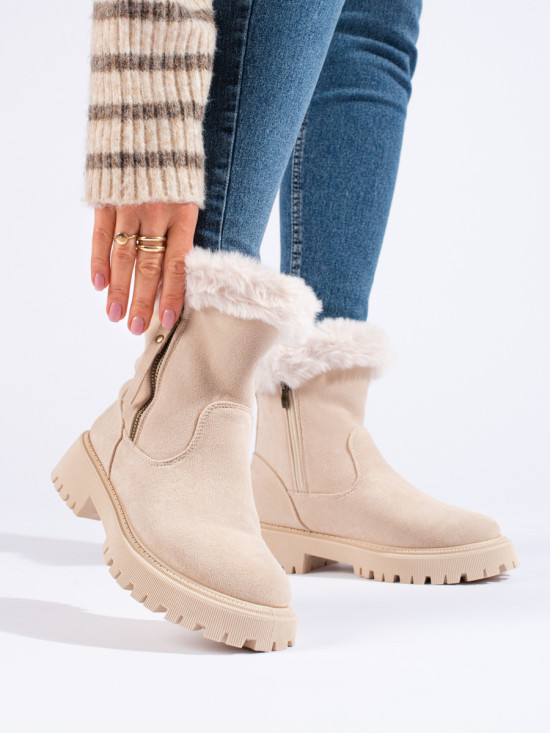 Beige suede ankle boots
