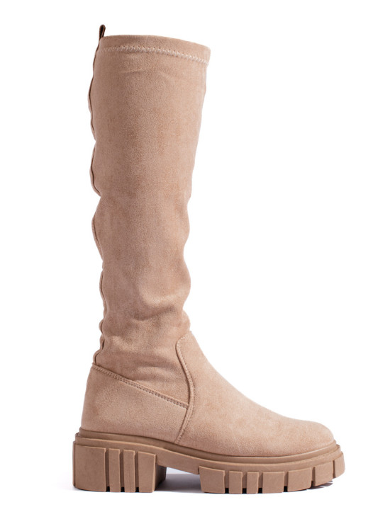 High suede boots with a thick sole beige