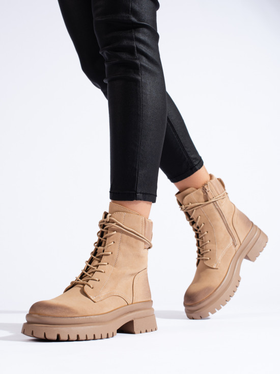 Beige suede women's boots