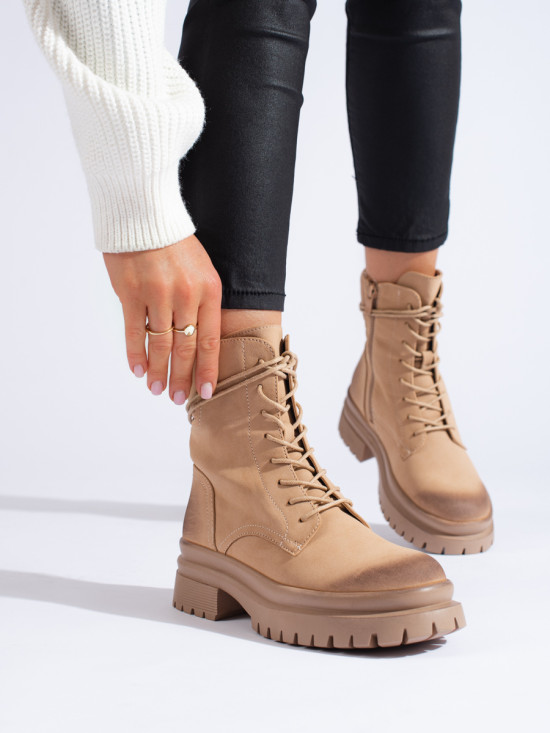 Beige suede women's boots