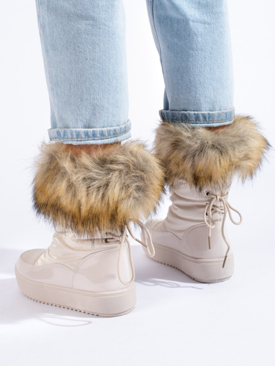 Women's Cream Snow Boots with Fur Shelovet