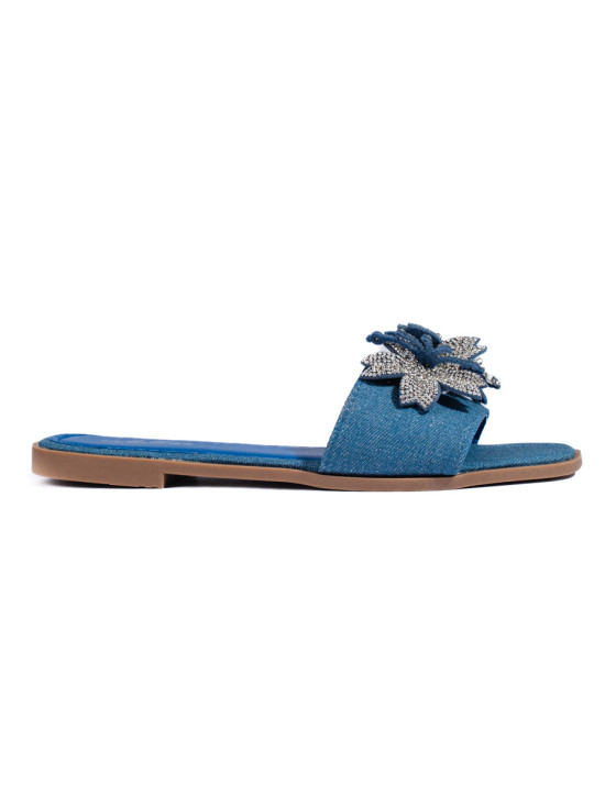 Women's Denim Slippers with Decoration