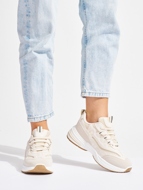 Beige Women's Sports Shoes with Thick Sole