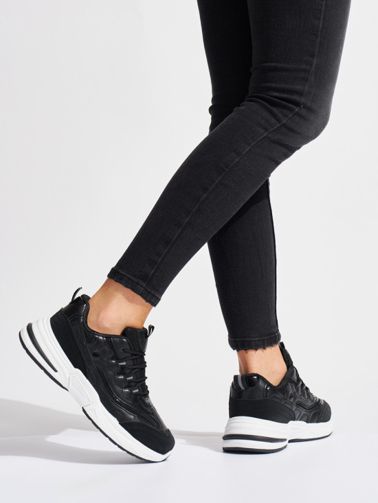 Black Women's Sports Shoes with Thick Sole