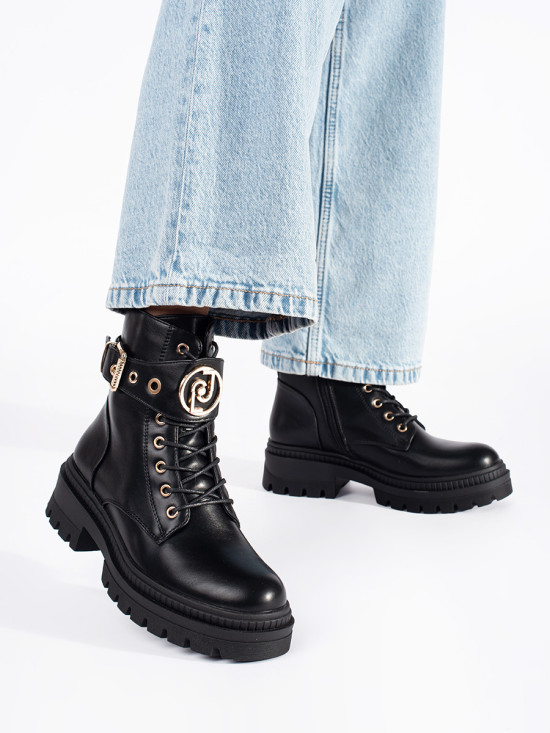 Black Women's Ankle Boots with Decorative Strap
