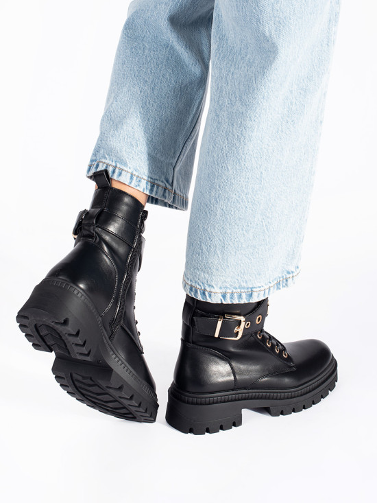 Black Women's Ankle Boots with Decorative Strap