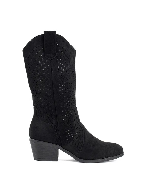 Black Perforated Ankle Boots