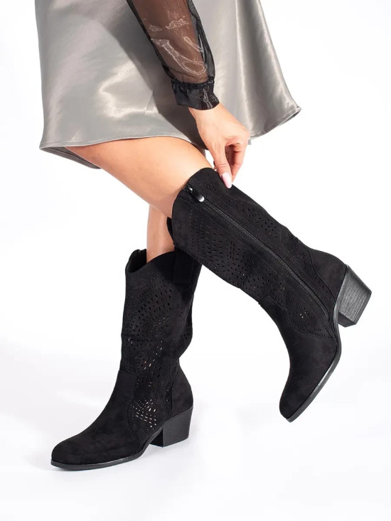 Black Perforated Ankle Boots
