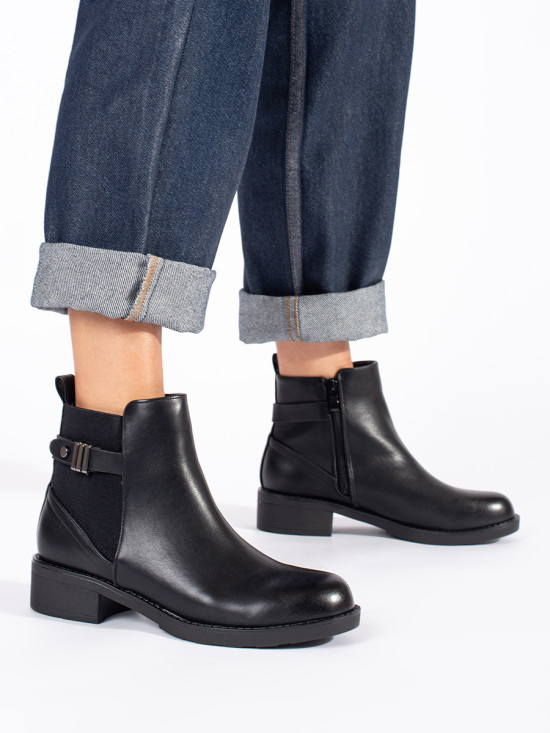 Black Women's Ankle Boots with Low Heel