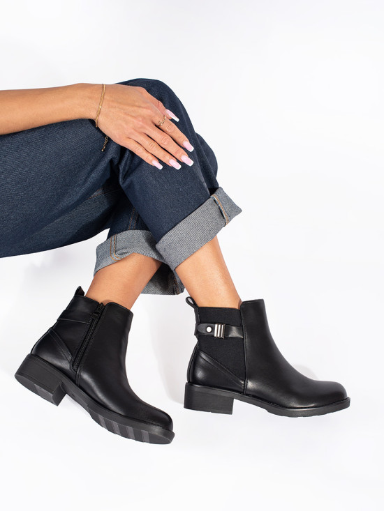 Black Women's Ankle Boots with Low Heel