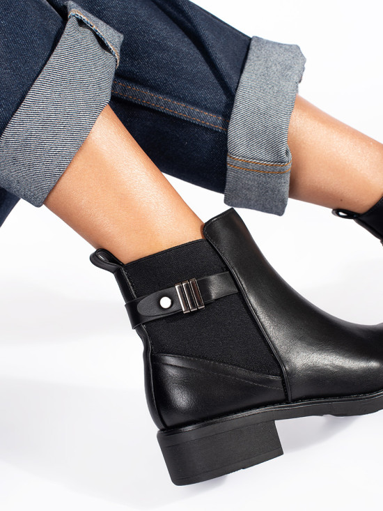 Black Women's Ankle Boots with Low Heel