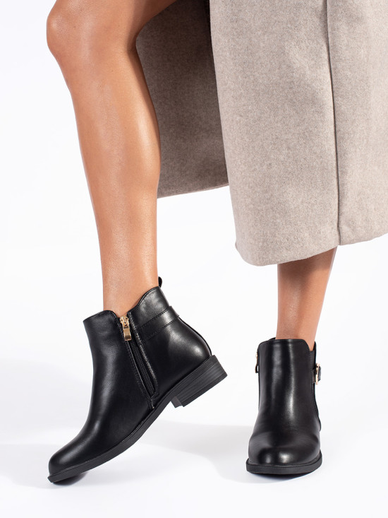 Black Women's Ankle Boots with Golden Details