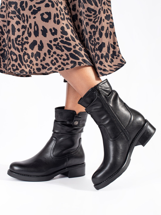 Black Leather Insulated Ankle Boots for Women Sergio Leone