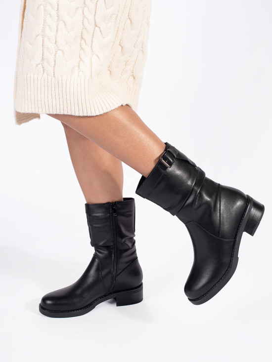 Black Leather Insulated Ankle Boots
