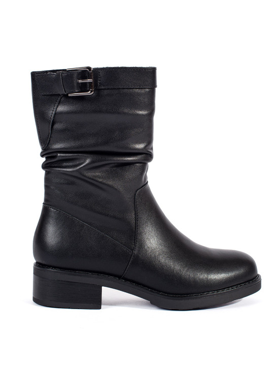 Black Leather Insulated Ankle Boots