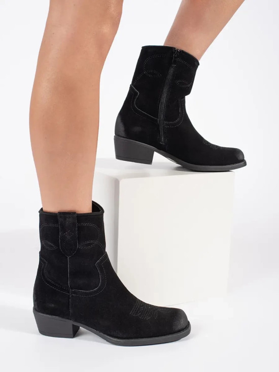 Black Leather Cowboy Ankle Boots Sergio Leone