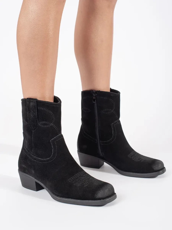 Black Leather Cowboy Ankle Boots Sergio Leone