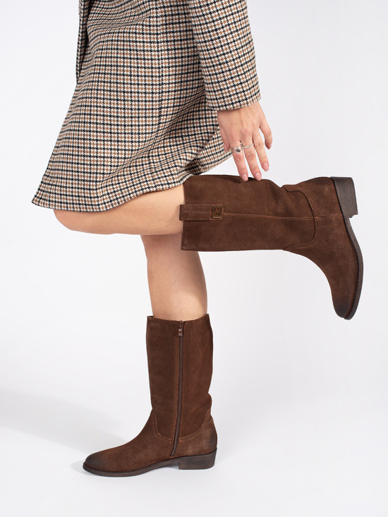 Brown Leather Women's Cowboy Style Boots with Heel by Sergio Leone