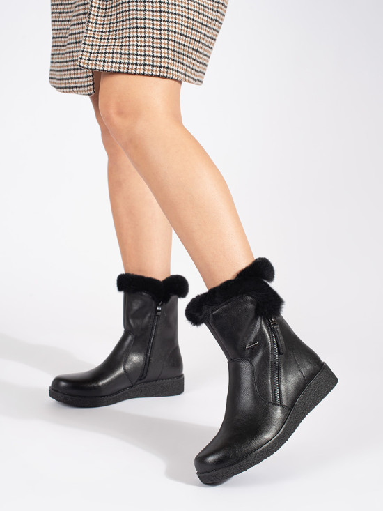 Warmed Black Leather Ankle Boots with Fur Sergio Leone