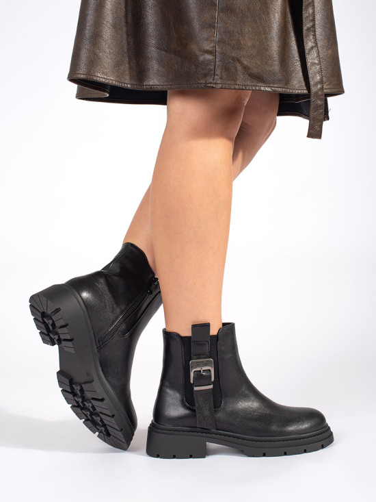 Black Women's Ankle Boots with Buckle