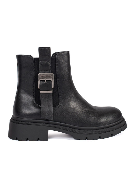 Black Women's Ankle Boots with Buckle