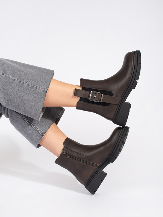 Brown Women's Ankle Boots with Buckle