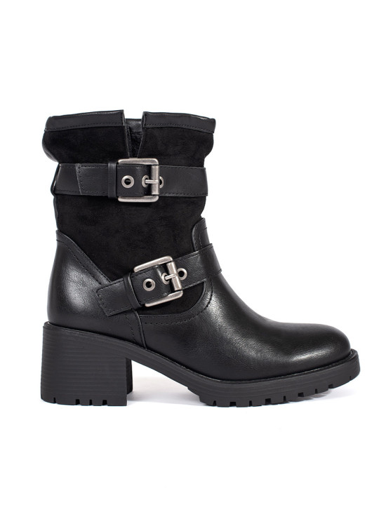 Black Women's Ankle Boots with Heels and Buckles