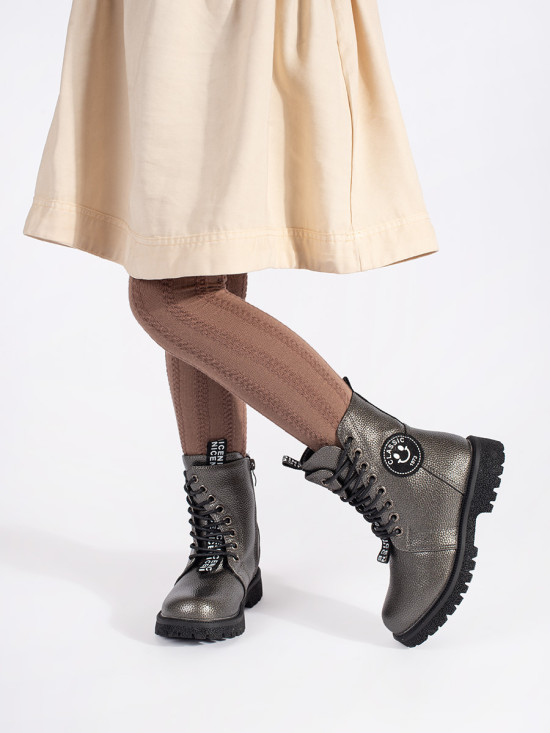 Girls' Insulated Silver Lace-Up Boots