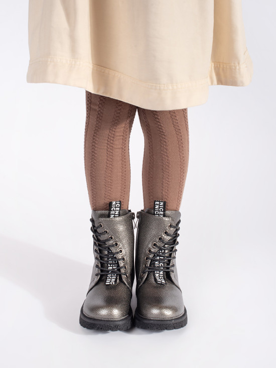 Girls' Insulated Silver Lace-Up Boots