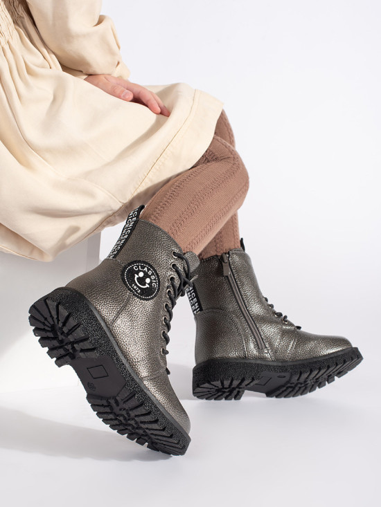 Girls' Insulated Silver Lace-Up Boots