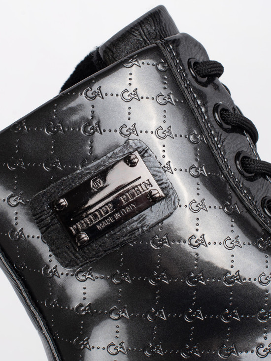 Black Patent Girls' Lace-Up Boots