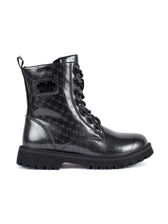Black Patent Girls' Lace-Up Boots