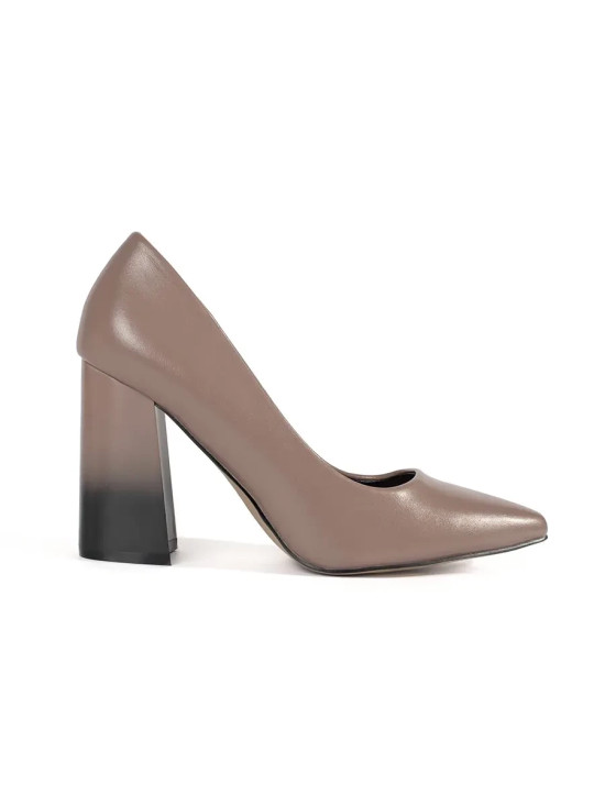 Beige high-heel pumps with block heel