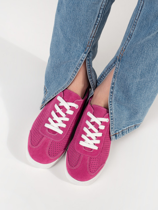Pink Perforated Sneakers in Natural Leather