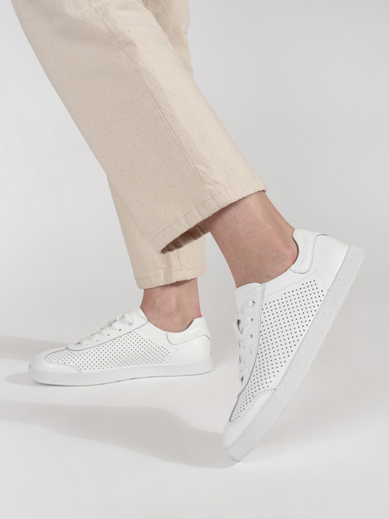 White Perforated Sneakers Made of Natural Leather