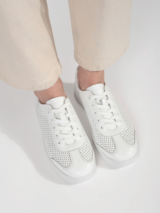 White Perforated Sneakers Made of Natural Leather