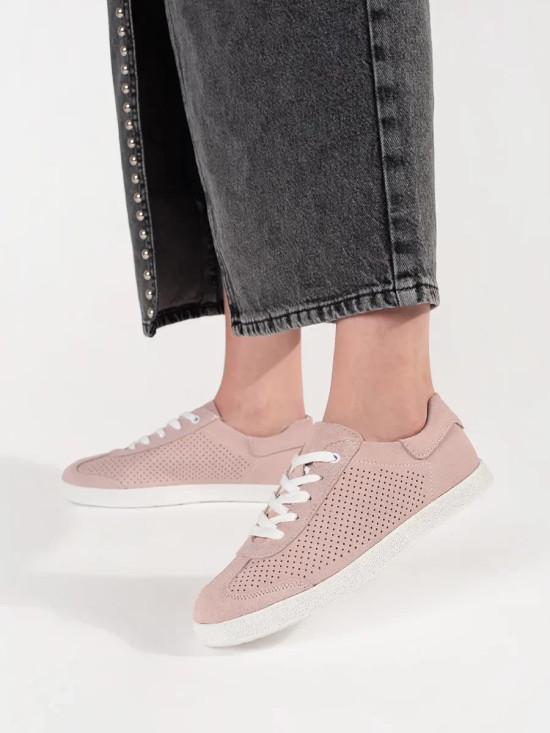 Light Pink Ajour Sneakers in Natural Leather