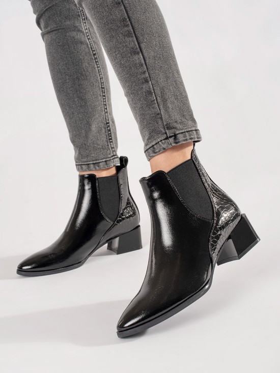 Black Women's Ankle Boots with Almond Toe