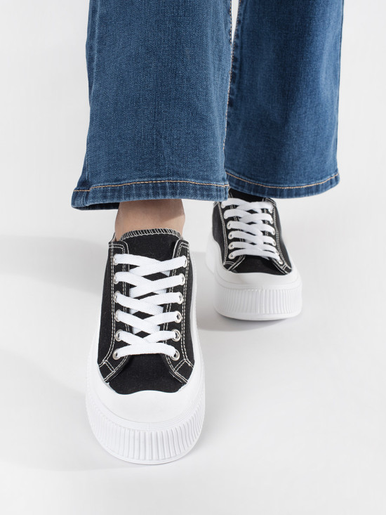 Black and White Sneakers with Thick Sole