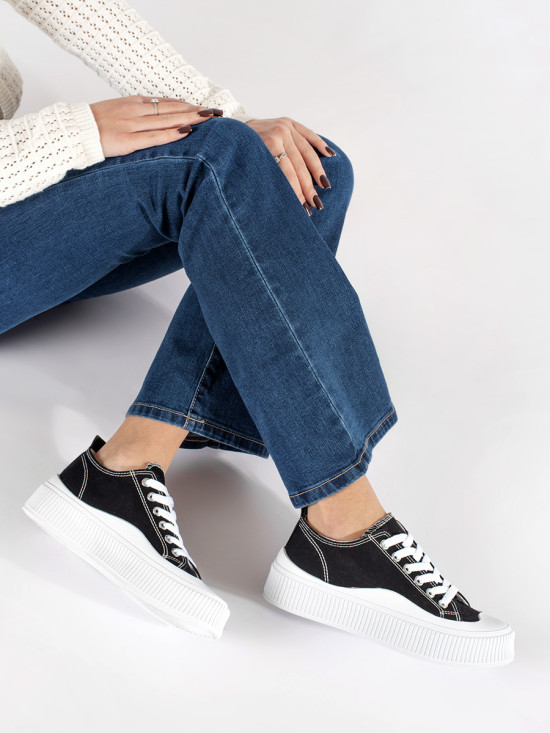 Black and White Sneakers with Thick Sole