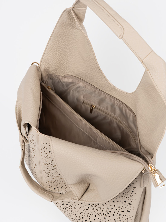 Beige Perforated Shoulder Bag