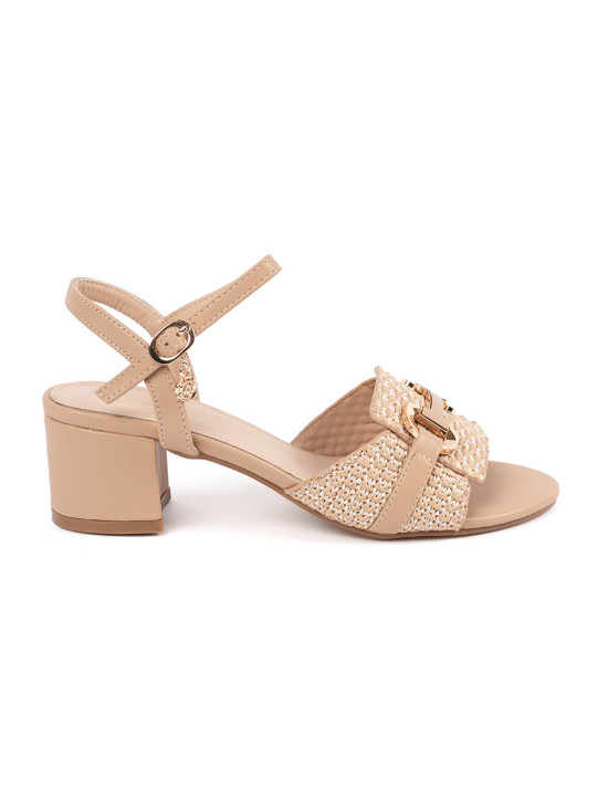 Beige Women's Sandals with Medium Heel