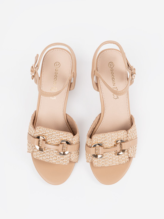 Beige Women's Sandals with Medium Heel
