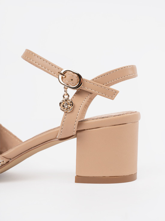 Beige Women's Sandals with Medium Heel