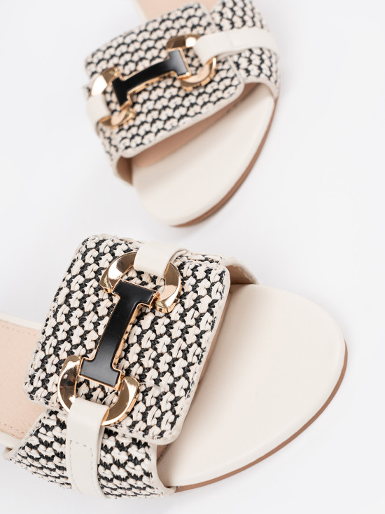 White Women's Sandals on Medium Heel